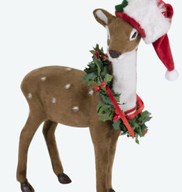 Byers Choice Reindeer With Santa Hat and Wreath