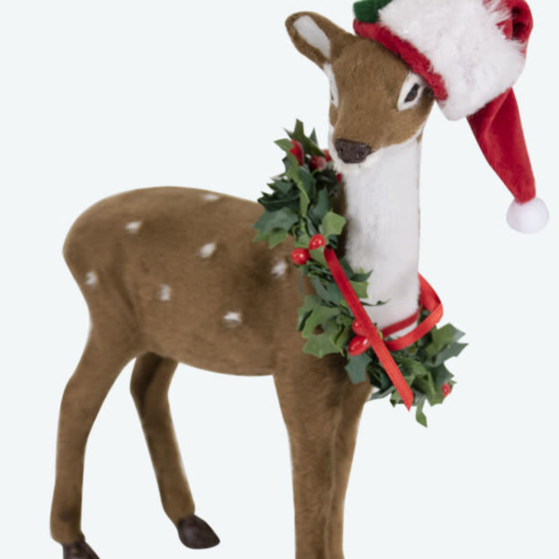 Byers Choice Reindeer With Santa Hat and Wreath