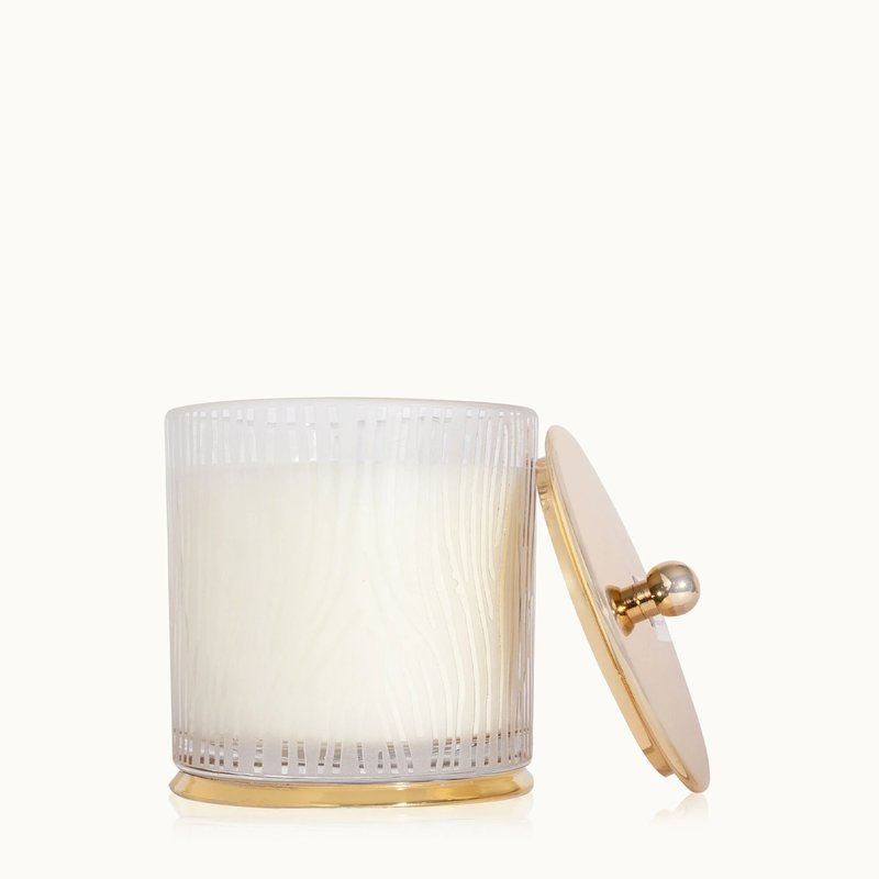 Thymes Frasier Fir Gilded Medium Poured Candle, Frosted Wood Grain