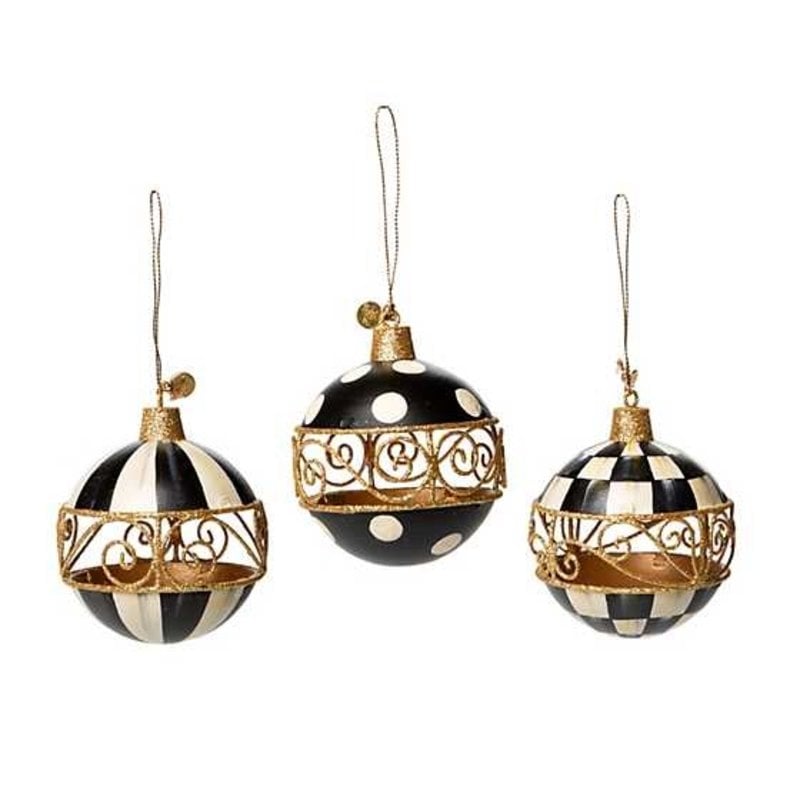 Mackenzie-Childs Black Filigree Ornaments-Set/3