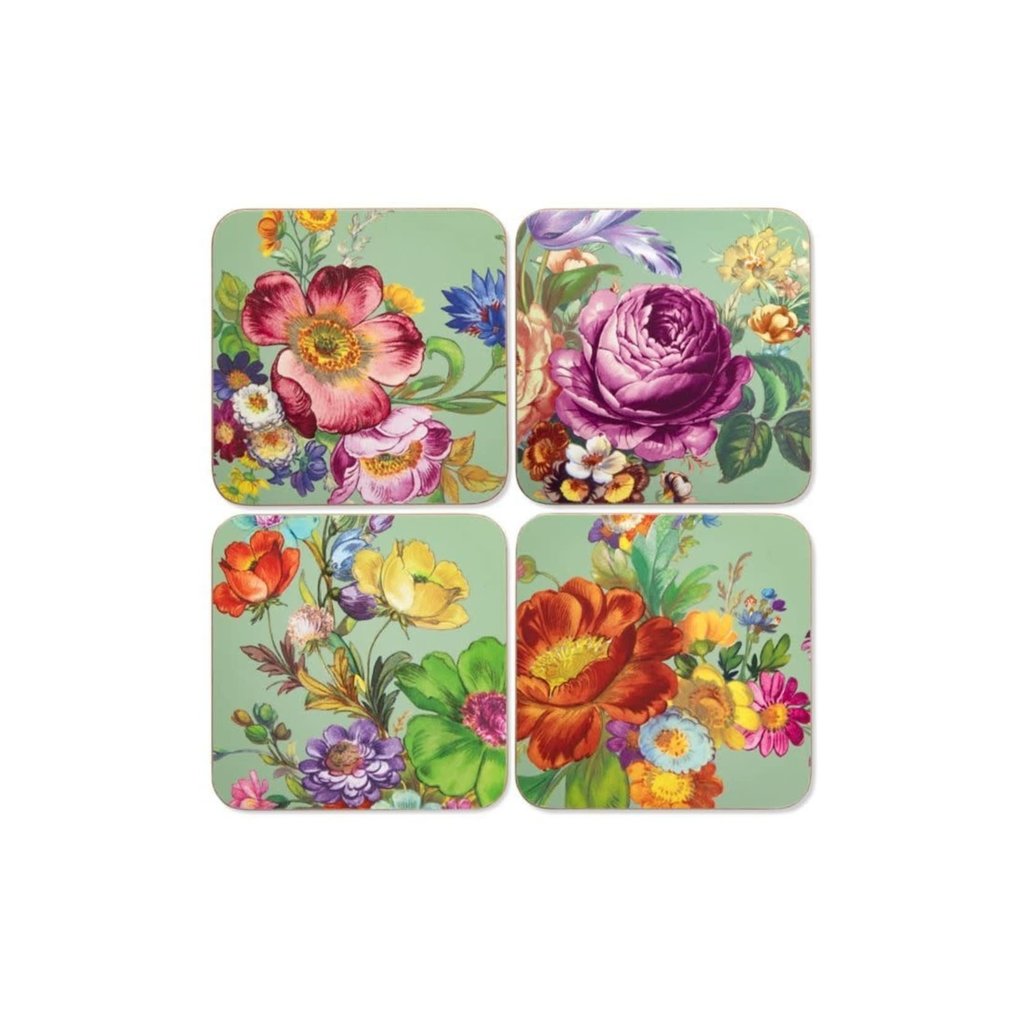 Mackenzie-Childs Flower Market Cork Back Coasters - Green - Set of 4