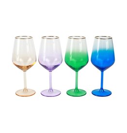 Vietri Rainbow  Jewel Tone Assorted Wine Glasses Set/4