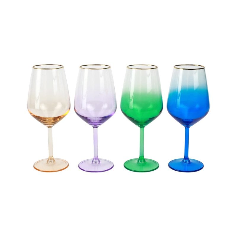 Vietri Rainbow  Jewel Tone Assorted Wine Glasses Set/4