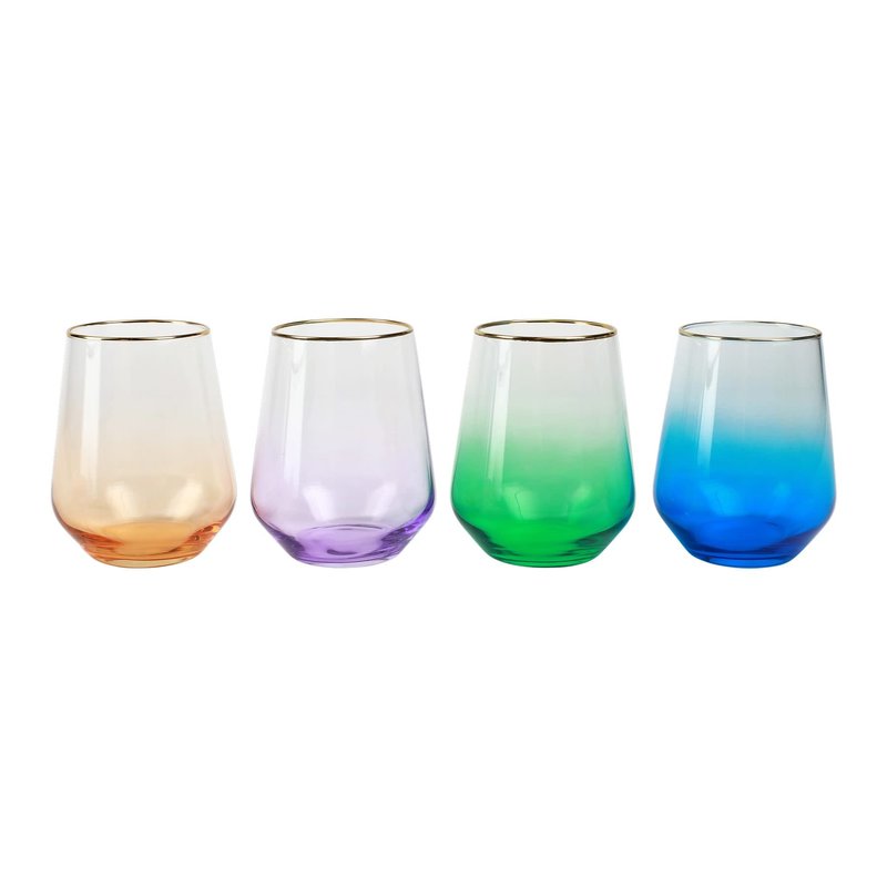 Vietri Rainbow Jewel Tone Assorted Stemless Wine Glasses Set/4