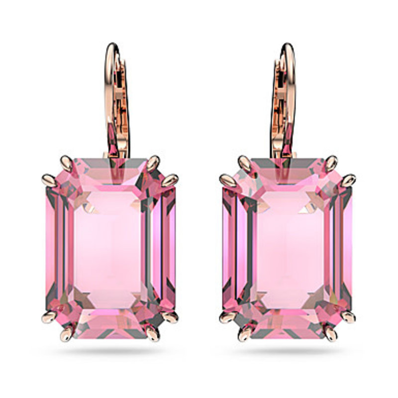 Swarovski Millenia drop earrings Octagon cut, Pink, Rose gold-tone plated