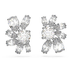 Swarovski Gema stud earrings Mixed cuts, Flower, White, Rhodium plated