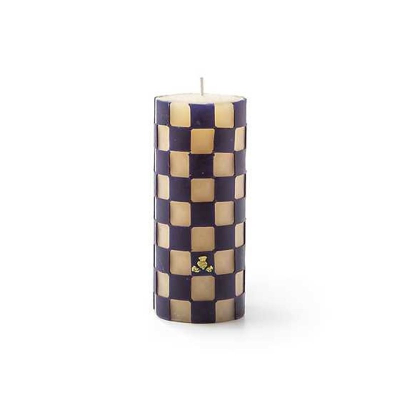 Mackenzie-Childs Check Pillar Candle  - Navy 6"