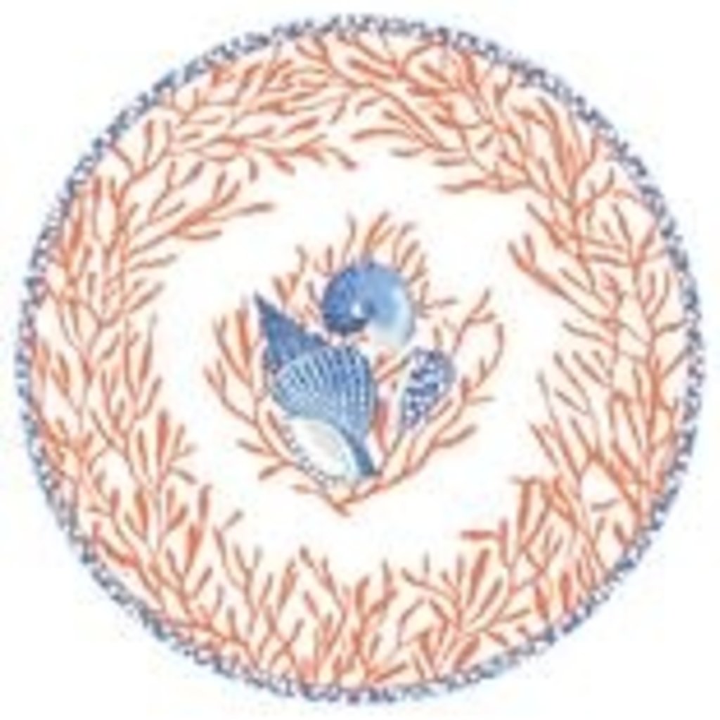 Caspari Shell Toile Paper Placemats in Coral & Blue- set of 12