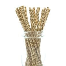 Cocktail Straw Gold Chevron/25pk