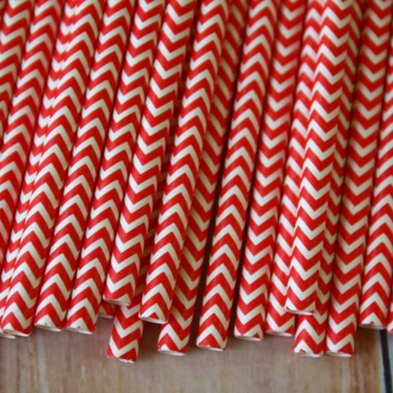 Cocktail Straw Scarlet Chevron/25pk