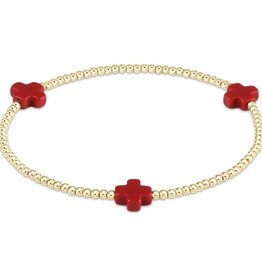 ENewton Design Signature Cross Gold Pattern 2mm Bead Bracelet - Red