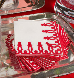 Caspari Dessin Passementerie Paper Linen Cocktail Napkins in Red