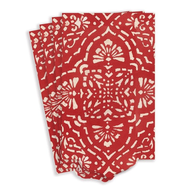 Caspari Annika Red Paper Linen Guest Towel Airlaid Die Cut