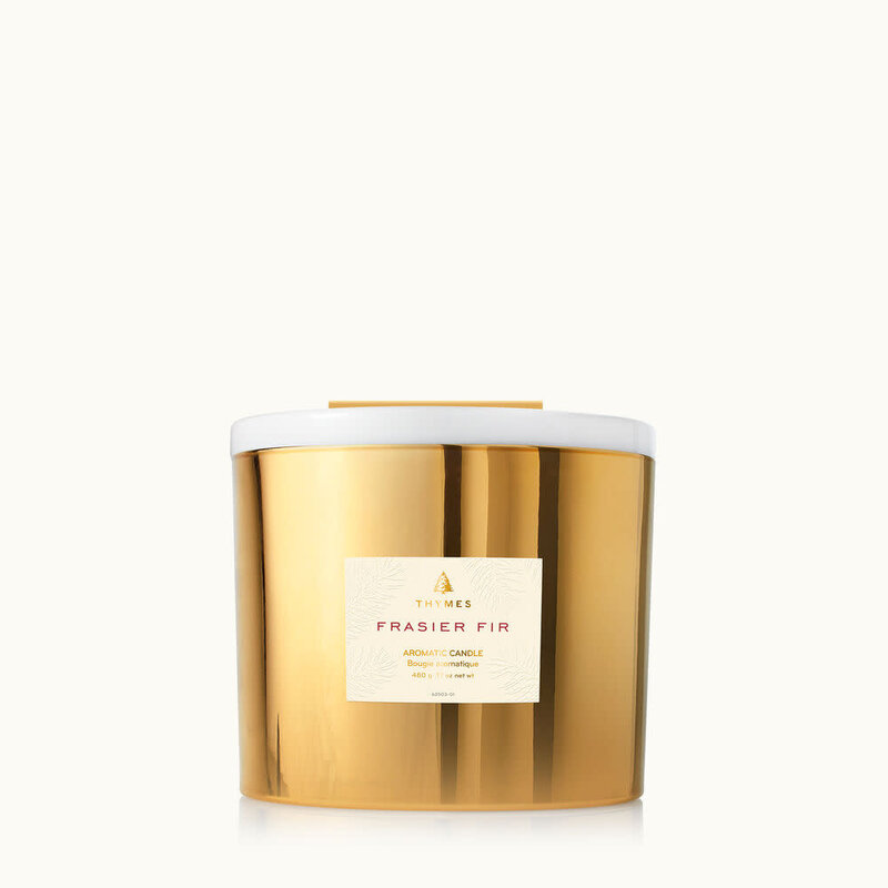 Thymes Frasier Fir Gilded Poured Candle, 3-wick Gold