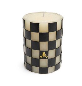 Mackenzie-Childs Check Pillar Candle - 4" - Black