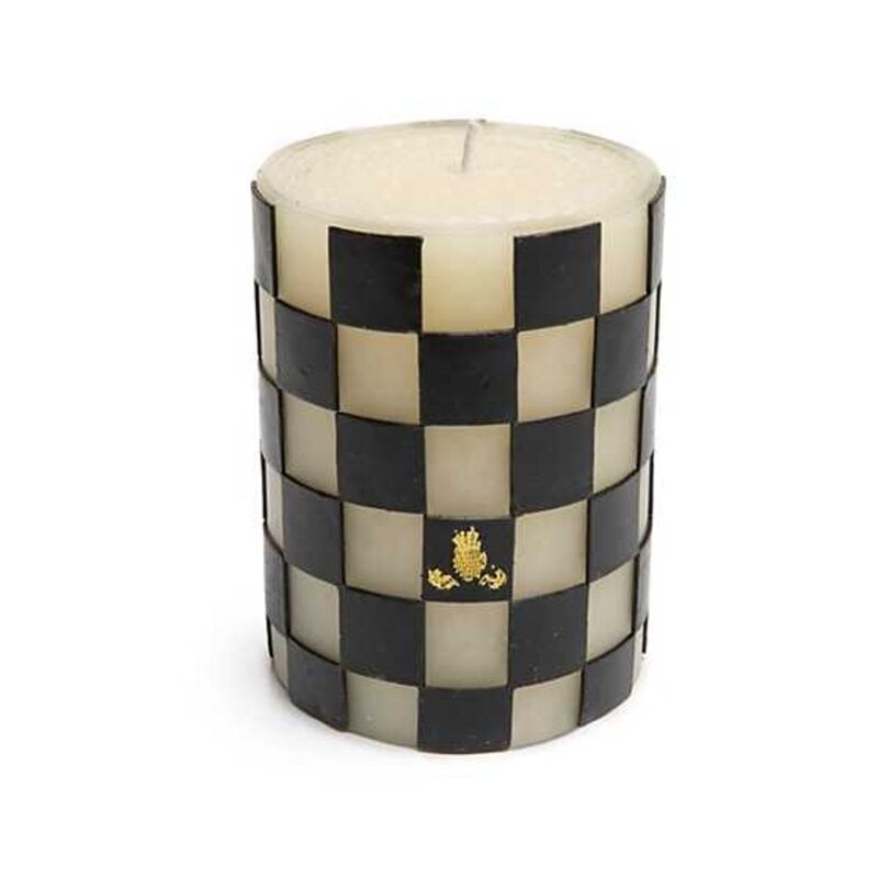 Mackenzie-Childs Check Pillar Candle - 4" - Black