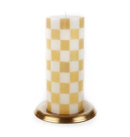 Mackenzie-Childs Check Pillar Candle - 6" - Gold & Ivory
