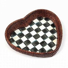 Mackenzie-Childs Courtly Check Rattan & Enamel Heart Tray