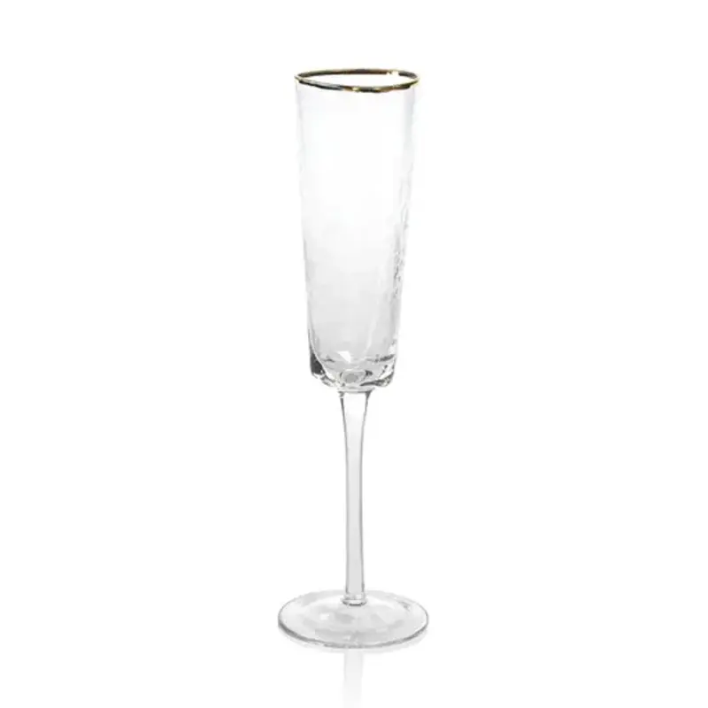 Aperitivo Triangular Champagne Flute, Clear W/Gold Rim