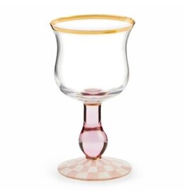 Mackenzie-Childs rosy check wine glass