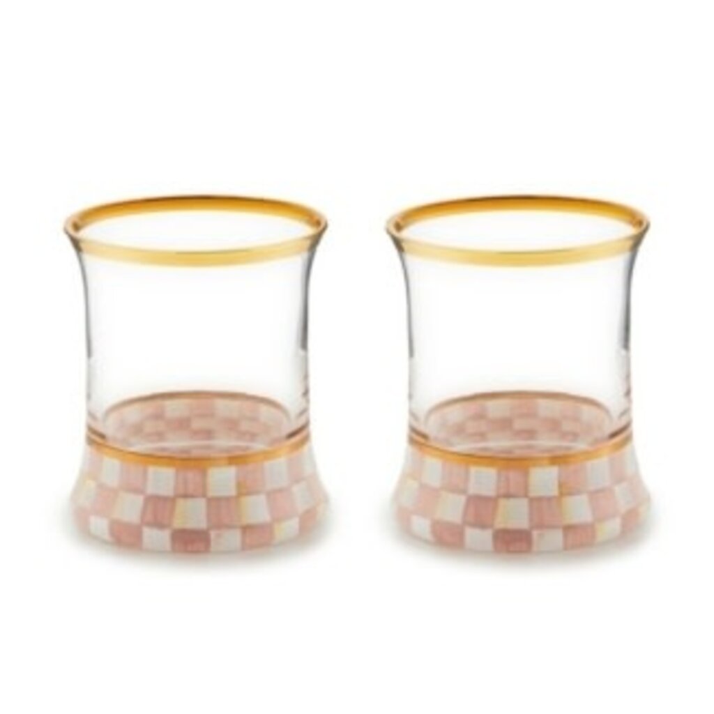 Mackenzie-Childs rosy check tumbler glass, set of 2