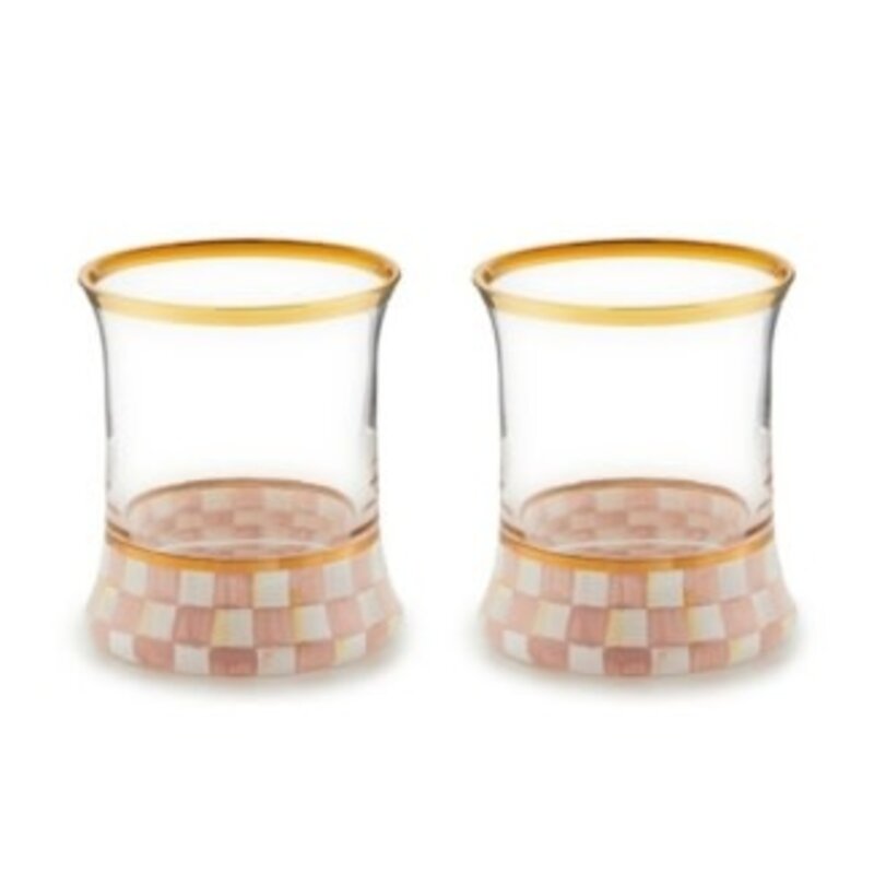 Mackenzie-Childs rosy check tumbler glass, set of 2