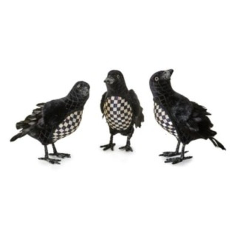 Mackenzie-Childs haunted house black velvet & check crows, set of 3