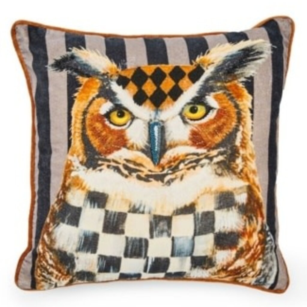 Mackenzie-Childs autumnology check owl throw pillow