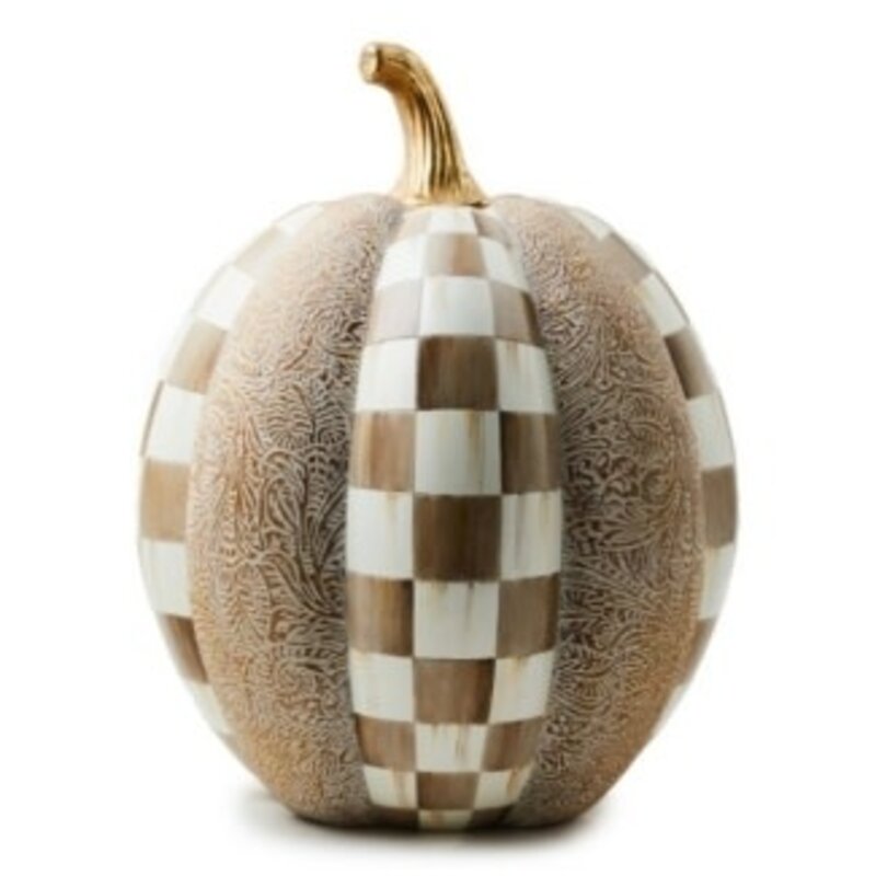 Mackenzie-Childs mocha check & block print tall pumpkin