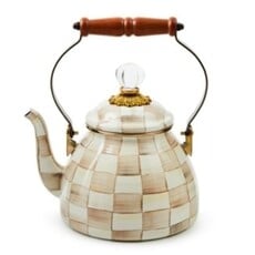 Mackenzie-Childs mocha check 2 quart tea kettle