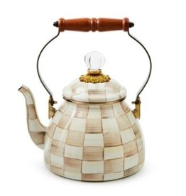 Mackenzie-Childs mocha check 2 quart tea kettle