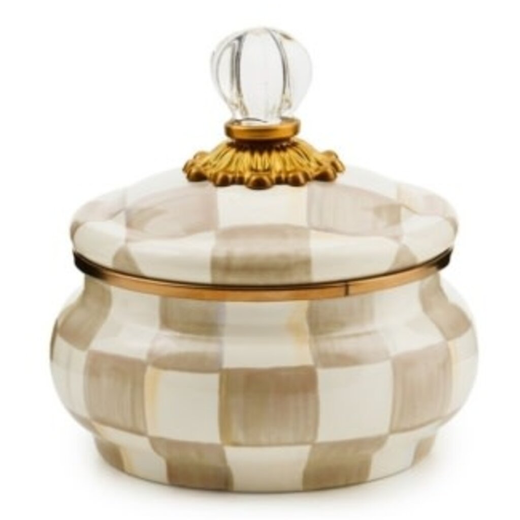 Mackenzie-Childs mocha check squashed pot