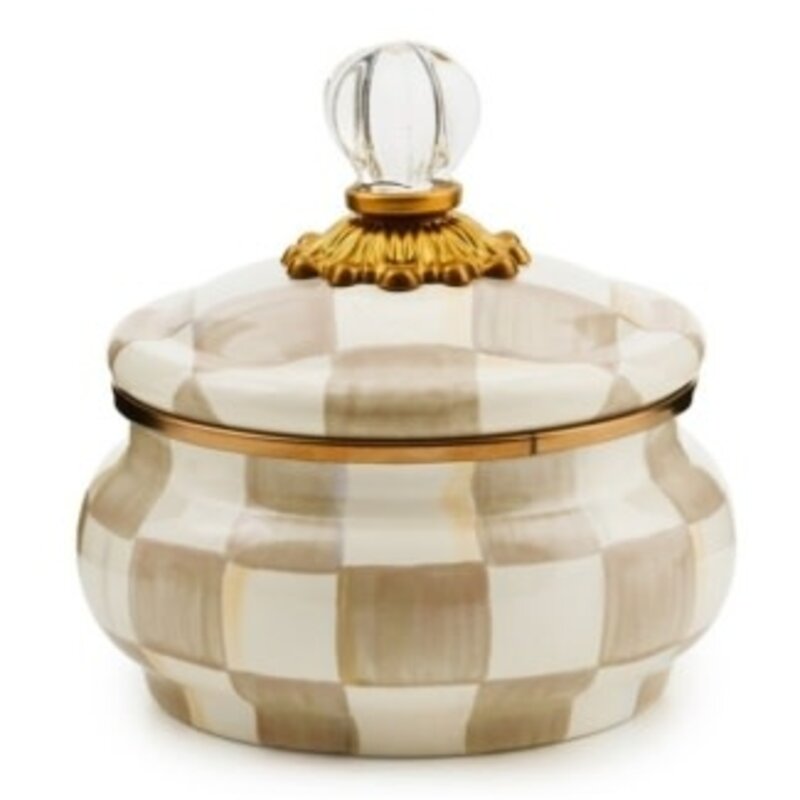 Mackenzie-Childs mocha check squashed pot