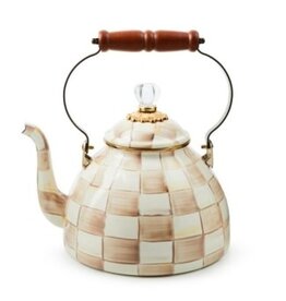 Mackenzie-Childs mocha check 3 quart tea kettle