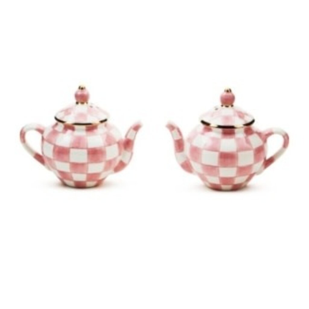 Mackenzie-Childs rosy check teapot salt & pepper set