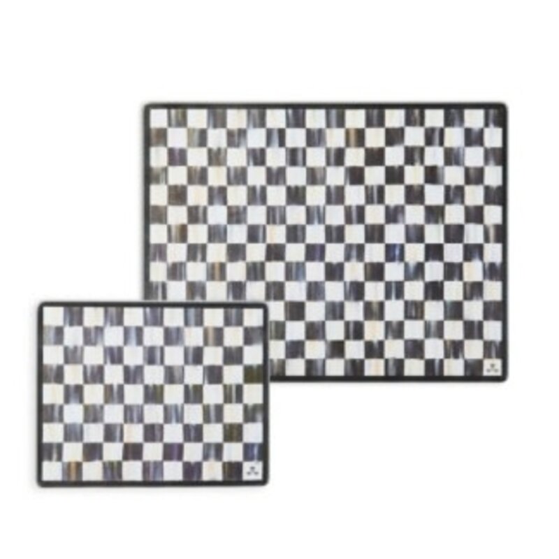 Mackenzie-Childs courtly check glass cutting board, set of 2