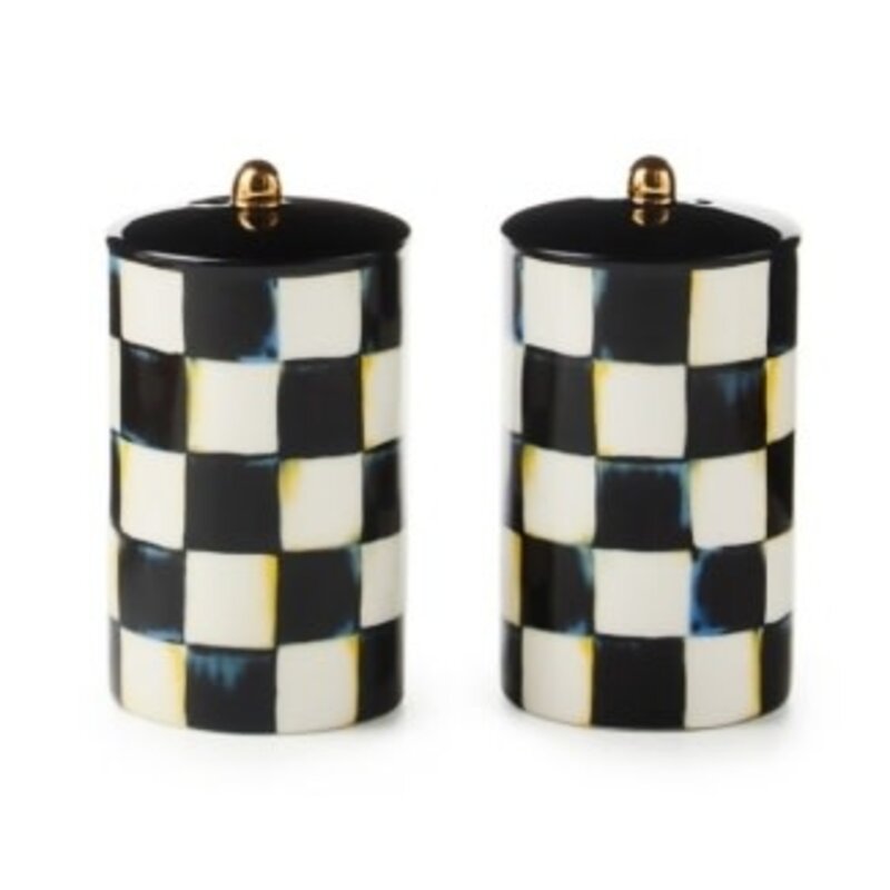 Mackenzie-Childs courtly check farmhouse salt & pepper set