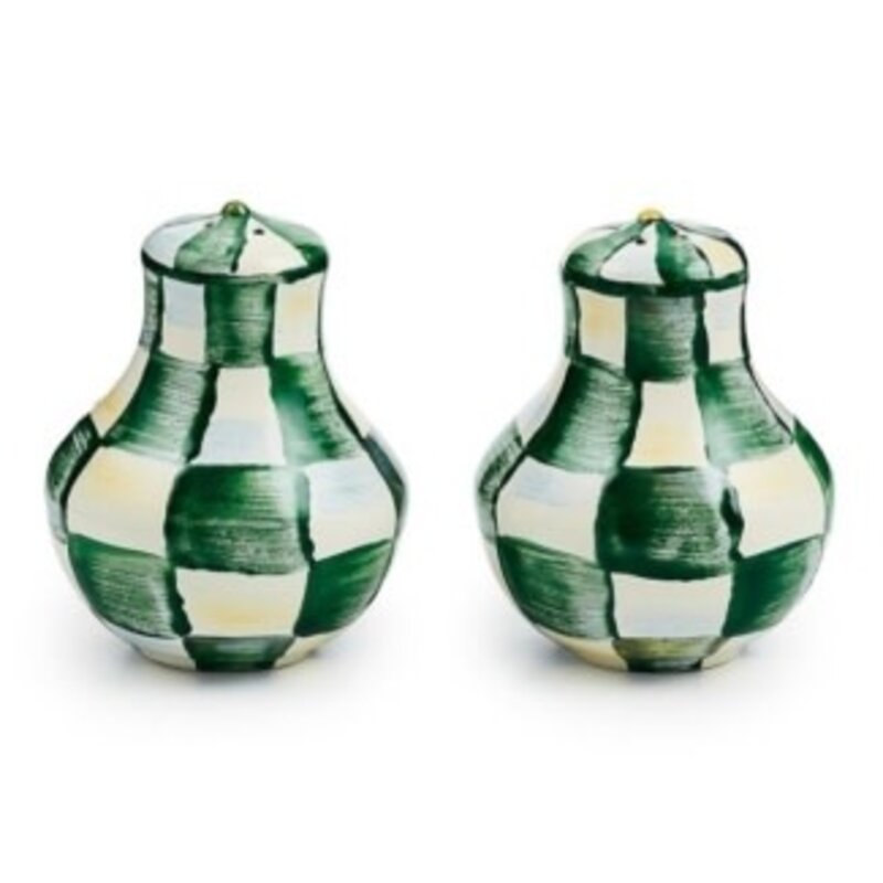 Mackenzie-Childs emerald check salt & pepper shakers