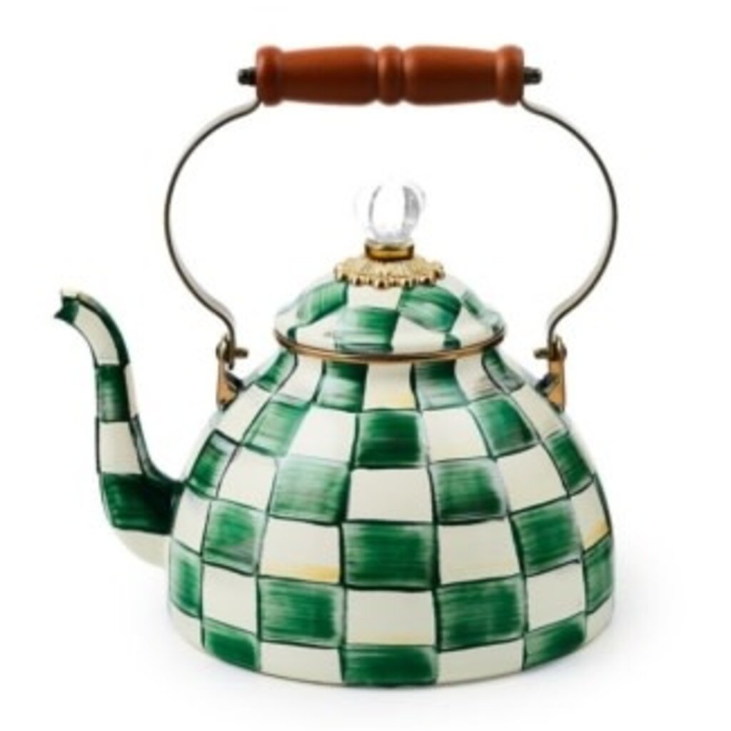 Mackenzie-Childs emerald check 3 quart tea kettle