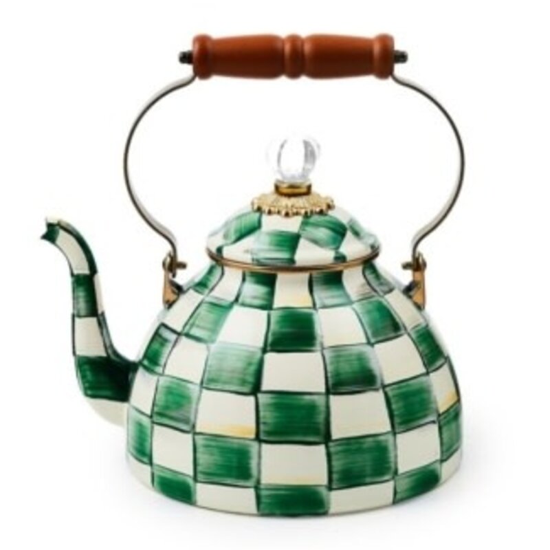 Mackenzie-Childs emerald check 3 quart tea kettle