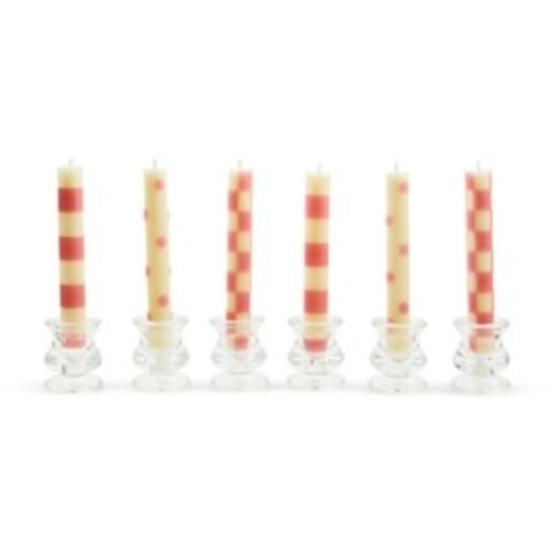 Mackenzie-Childs pink mini dinner candles, set of 6