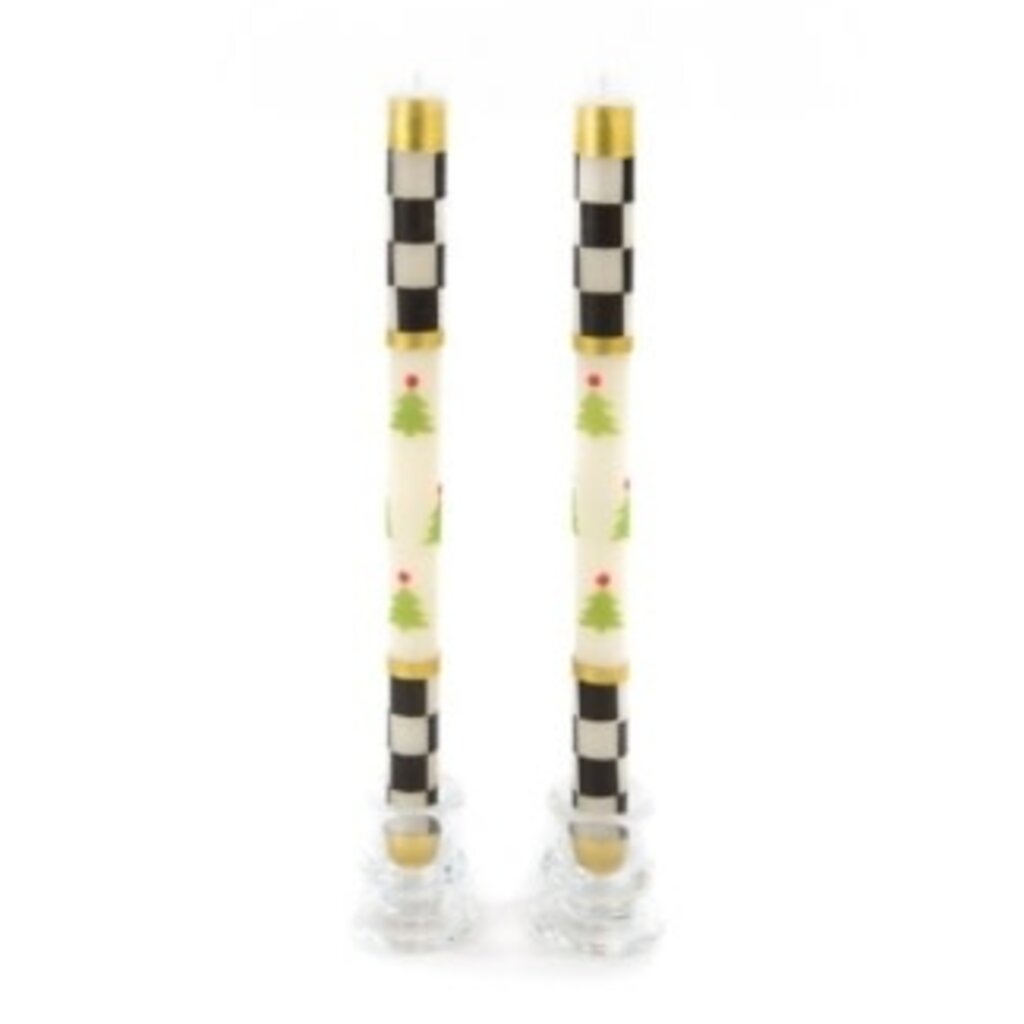 Mackenzie-Childs christmas tree dinner candles - check bands - set of 2