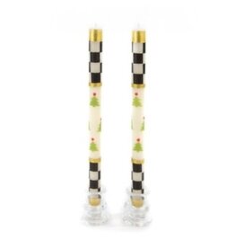 Mackenzie-Childs christmas tree dinner candles - check bands - set of 2