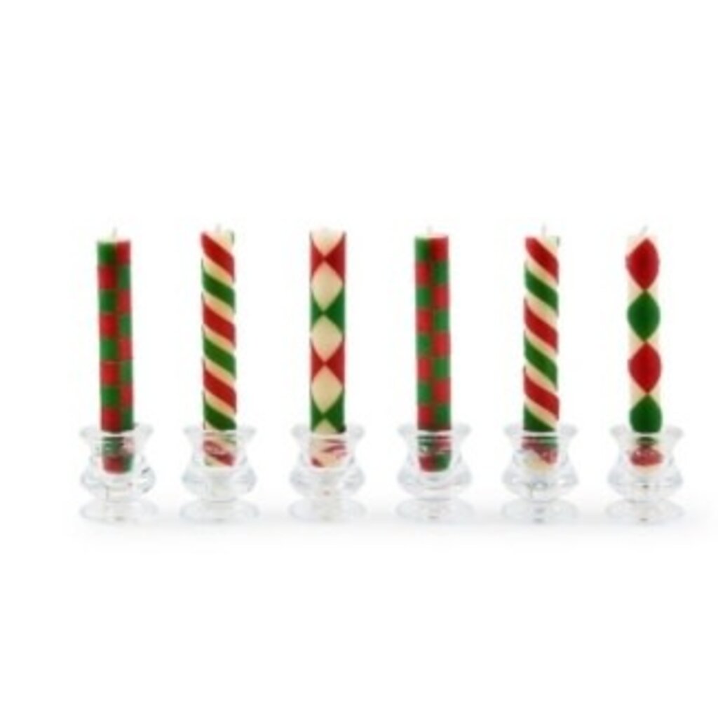 Mackenzie-Childs mini red & green dinner candles, set of 6