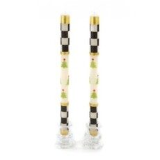 Mackenzie-Childs christmas tree dinner candles - check bands - set of 2