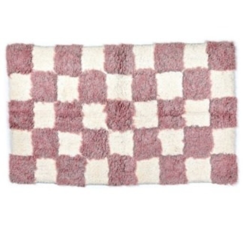 Mackenzie-Childs checkerboard pink bath rug