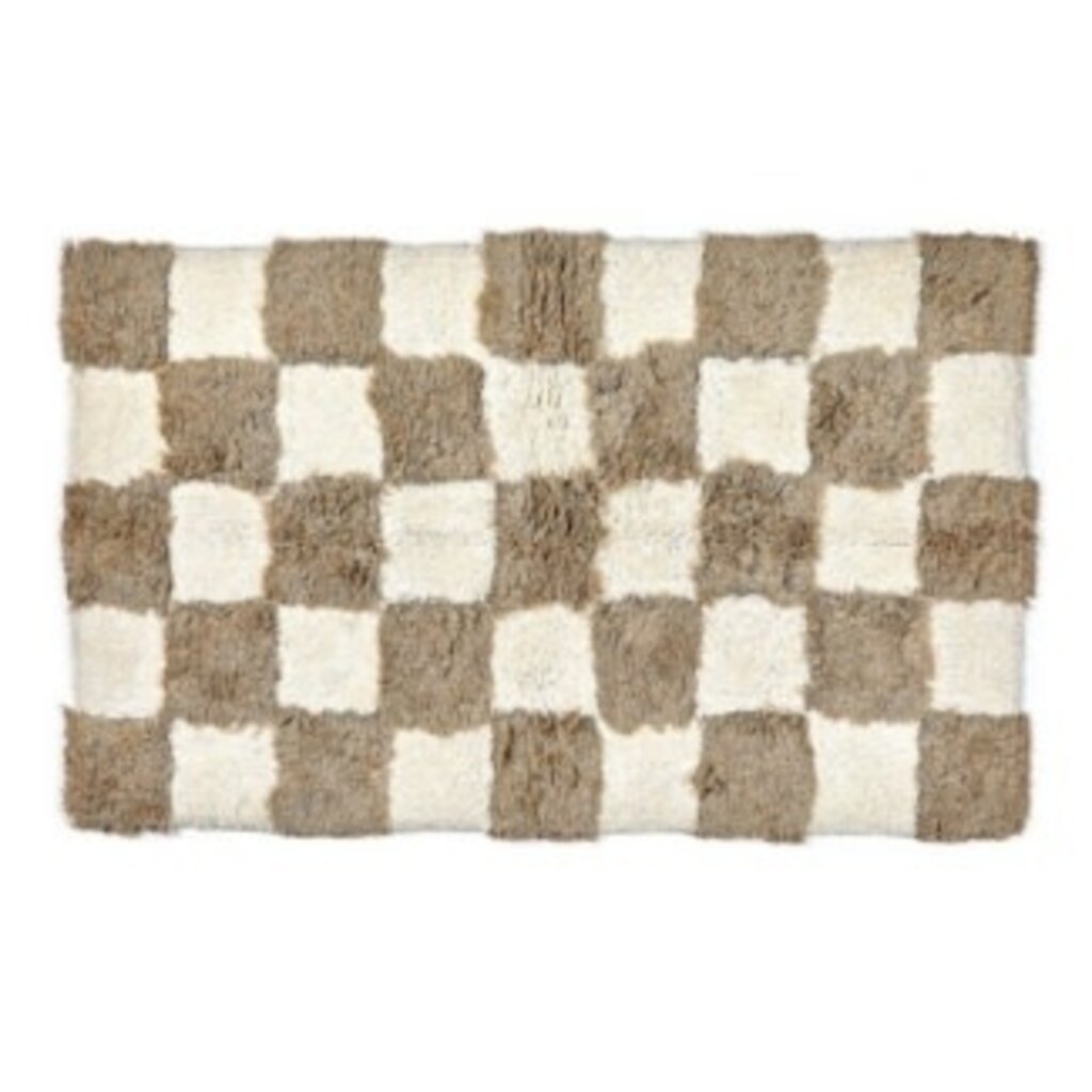 Mackenzie-Childs checkerboard taupe bath rug