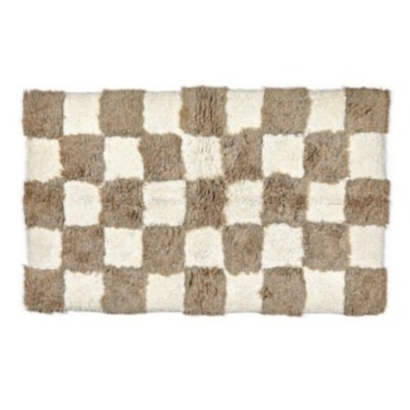 Mackenzie-Childs checkerboard taupe bath rug