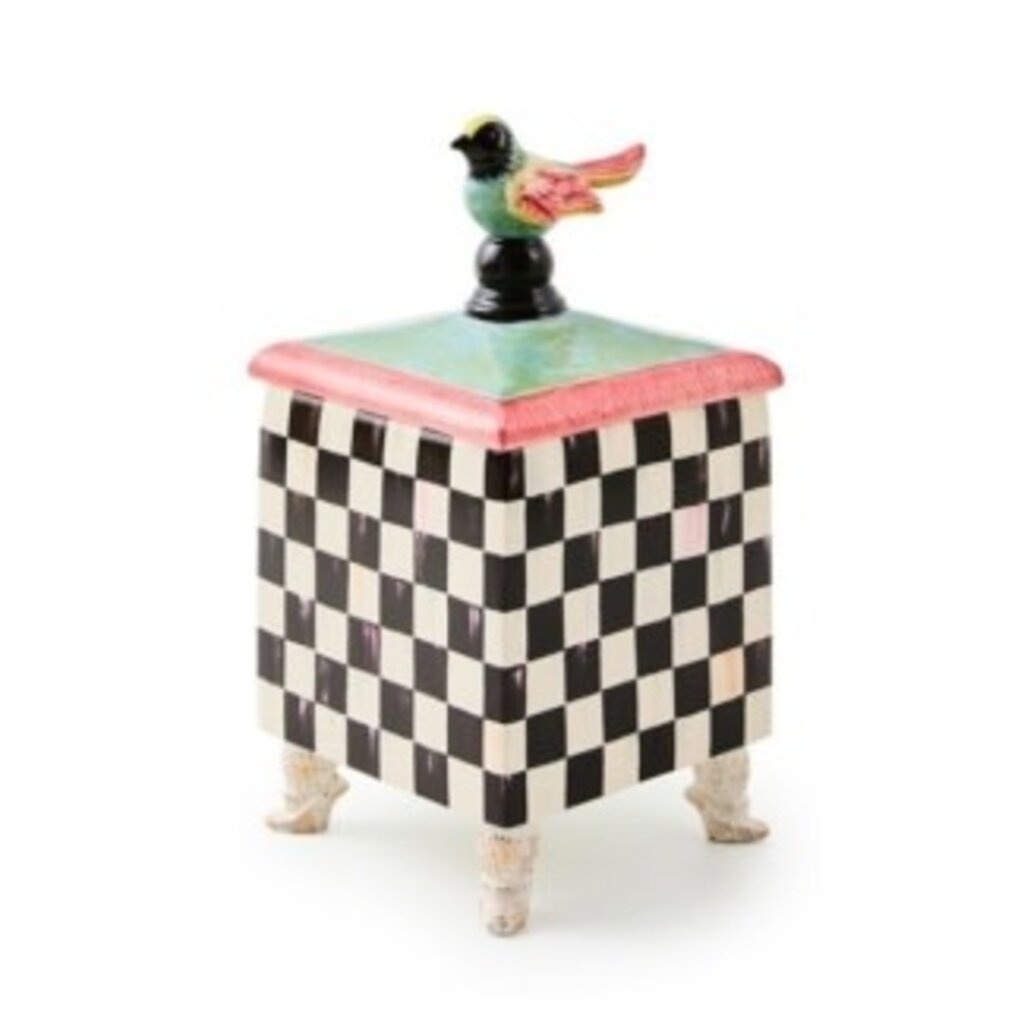 Mackenzie-Childs courtly check birdy trinket box