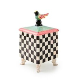 Mackenzie-Childs courtly check birdy trinket box